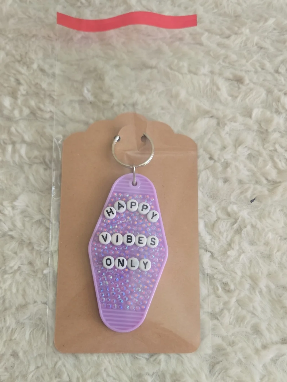 Keychain Handmade Happy Vibes Only Lavender Keychain